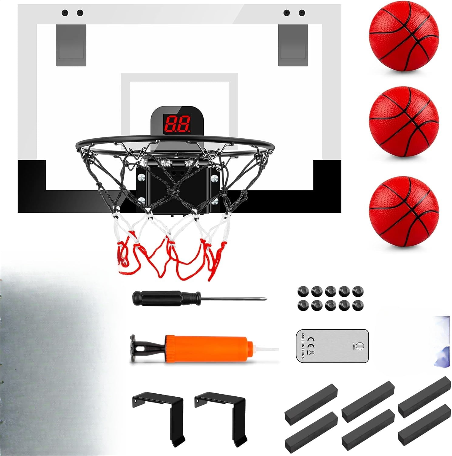 Indoor Basketball Hoop Boys Gifts for Teens Door Room Basketball Hoop Mini Hoop with Scoreboard, 3 Balls and Batteries Basketball Toys for 8 9 10 11 12 BlackWhite Basketball Hoop & Scoreboard