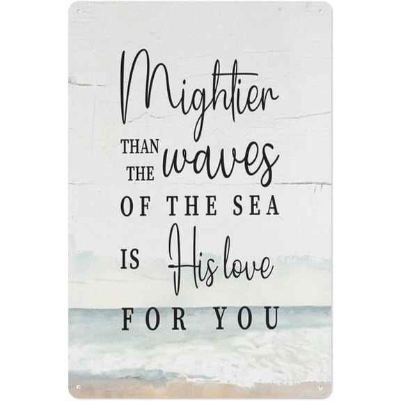 Inspirational Scripture Metal Tin Sign Wall Art Plaque, Coastal Beach Theme, 8 x 12 Inch, Home Wall Decoration