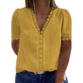 thumbnail image 2 of HOTAPEI Women's Plus Size Tops Lace Swiss Dot Blouse Summer Sexy V Neck T Shirts Short Sleeve Tops Yellow Blouses for Women Plus Size, 2 of 3