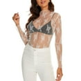 thumbnail image 5 of TAIAOJING Womens Lace Mesh Tops Summer Mesh Long Sleeve Layering Top For Neck Floral Embroidery Sheer See Through Tee Shirt Blouse, 5 of 8