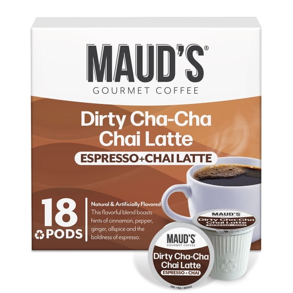 Maud's Espresso Chai Tea Latte Pods, 18 ct, Single Serve Tea Pods - 100% Gourmet Blended Tea Leaves, Compatible with Keurig K Cups Maker