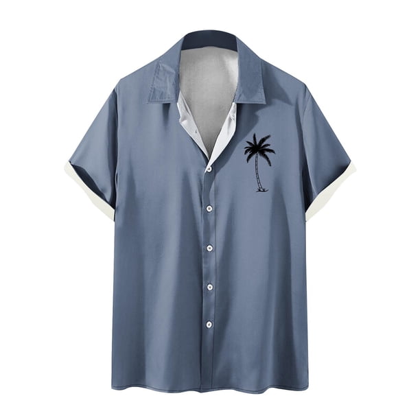 Camisas de Manga Larga para Hombres Blusa Cómoda de Cuello de Impresión, Camisa Casual de Poliéster para Uso Diario, de Fiesta Y de Primavera de Verano