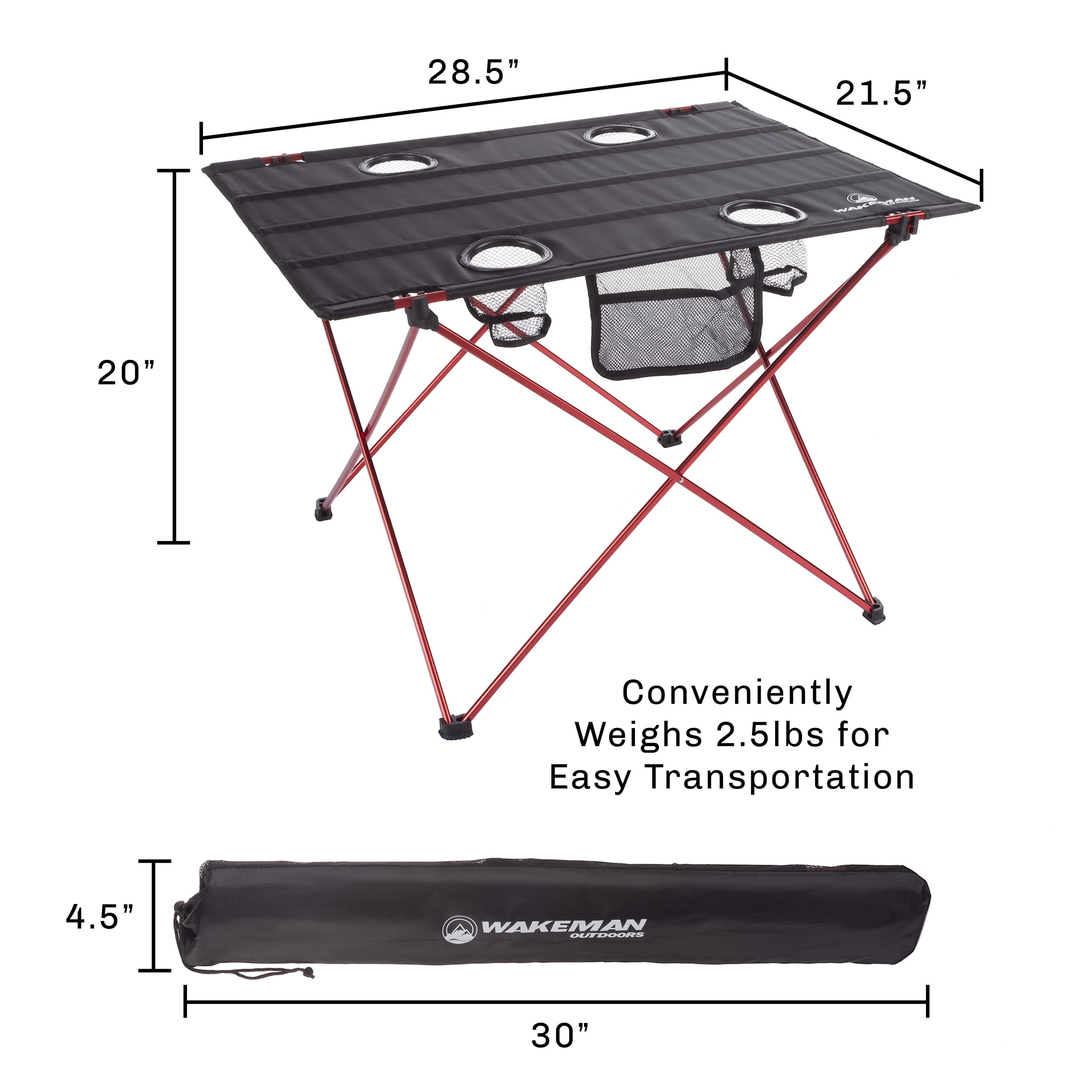 Camp Table-Outdoor Folding Table with 4 Cupholders and Carrying Bag by Wakeman Outdoors