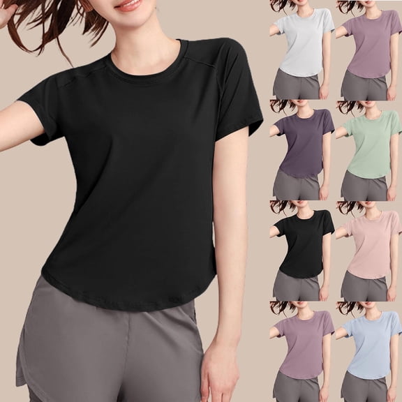 Miluxas Workout Short Sleeve Tops for Women Loose Fit Breathable Activewear Cool Quick Dry Gym Athletic Solid Tee Top White