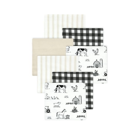 Little Treasure Hudson Baby Cotton Poly Flannel Receiving Blankets 7-Pack, Black Neutral Farm, 30x30 inches