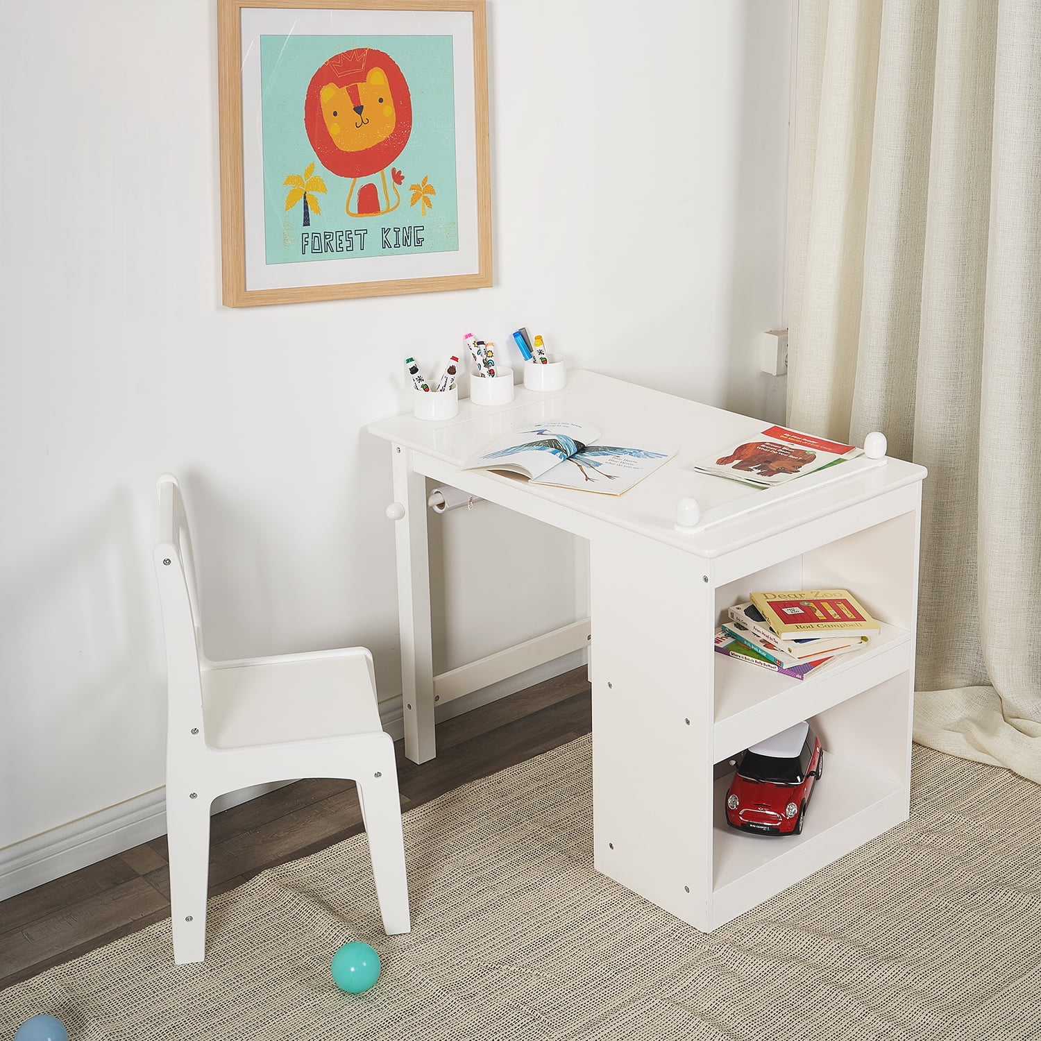Kids Wooden White Table Desk And Chair Set For Study Home Work Writing Reading 