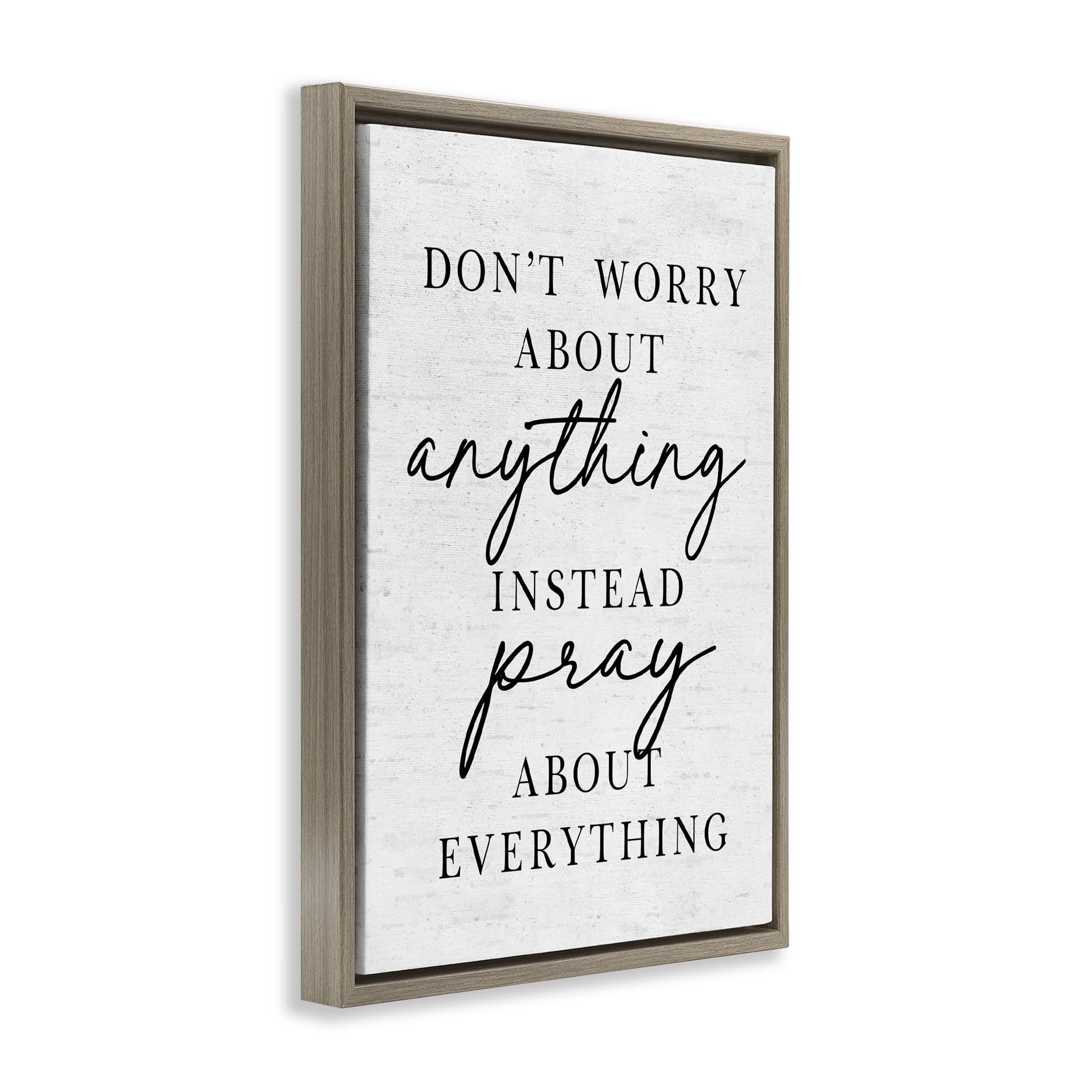 Pray Instead Of Worry Brown Framed Floater Canvas Wall Art, design by Lettered and Lined