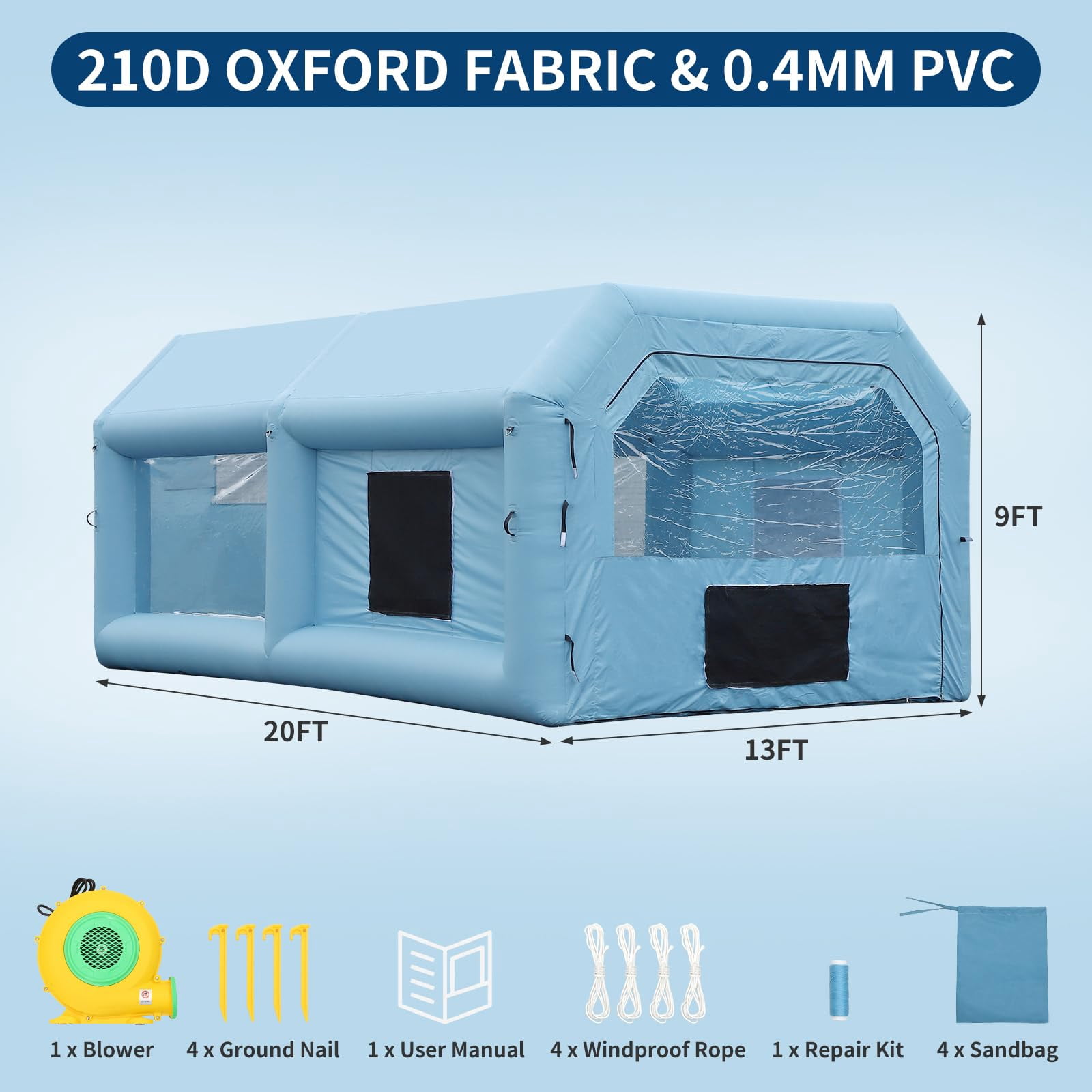 DSstyles 20x13x9 FT Portable Paint Booth, Portable Spray Paint Tent with Filter System, 201D Oxford Fabric for Cars, Motorcycles, Furniture Painting