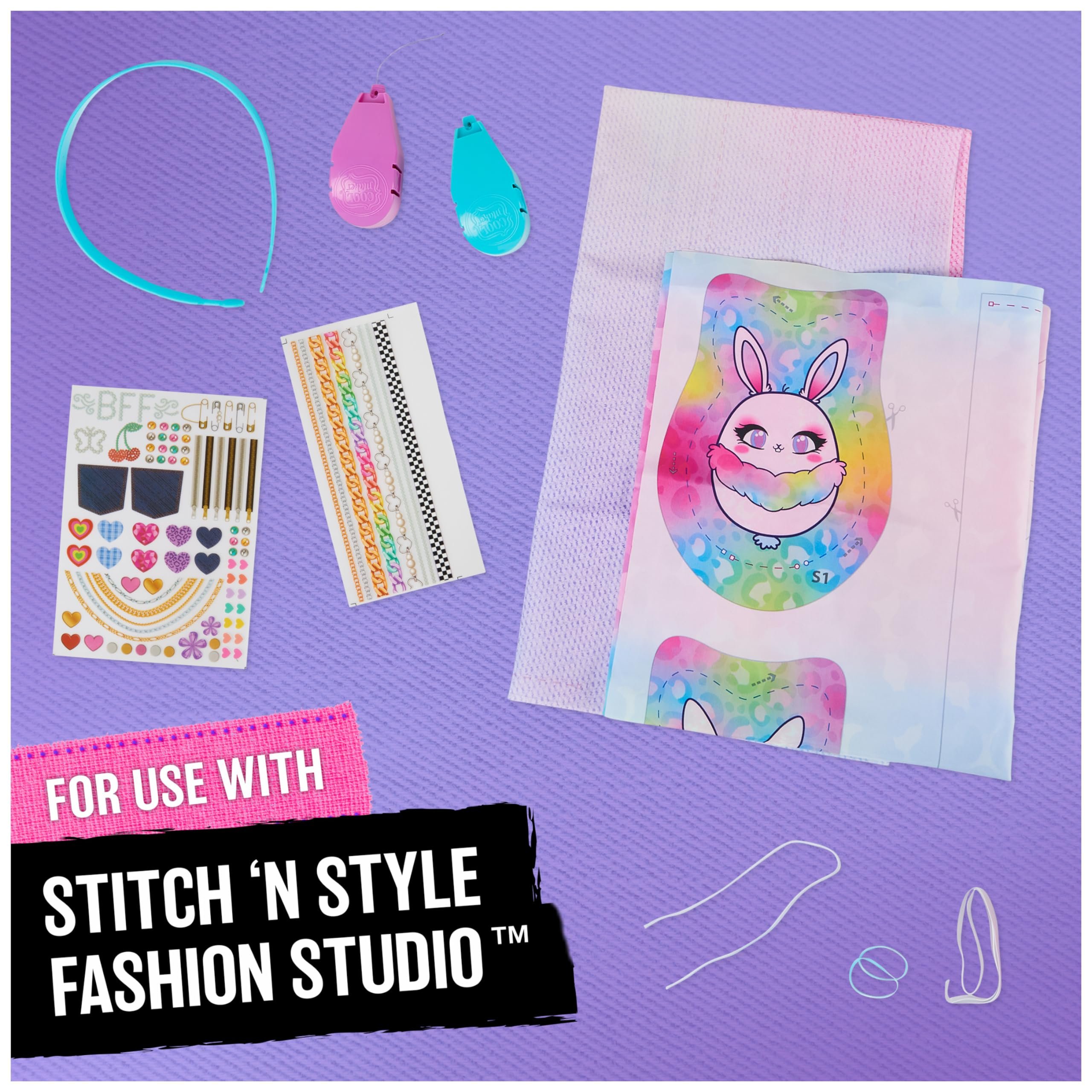 Cool Maker, Stitch ‘N Style Fashion Studio Refill with 2 Pre-Threaded Cartridges, Fabric and Water Transfer Prints, Arts & Crafts Kids Toys for Girls