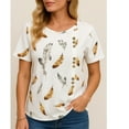 thumbnail image 5 of SOMER Women's Feather Print Blouse Casual Short Sleeve Crewneck Loose Fit Summer Tops for Vacation and Going Out, White, 5 of 7