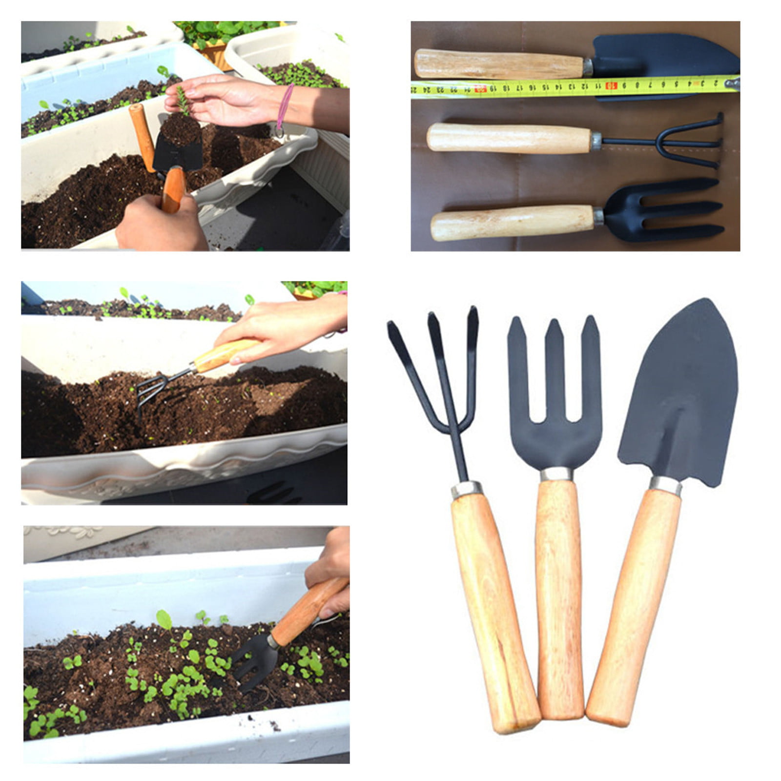 3pcs/Set Garden Tools Shovel Rake Spade Wood Handle Metal Head Mini  Kids Tool 