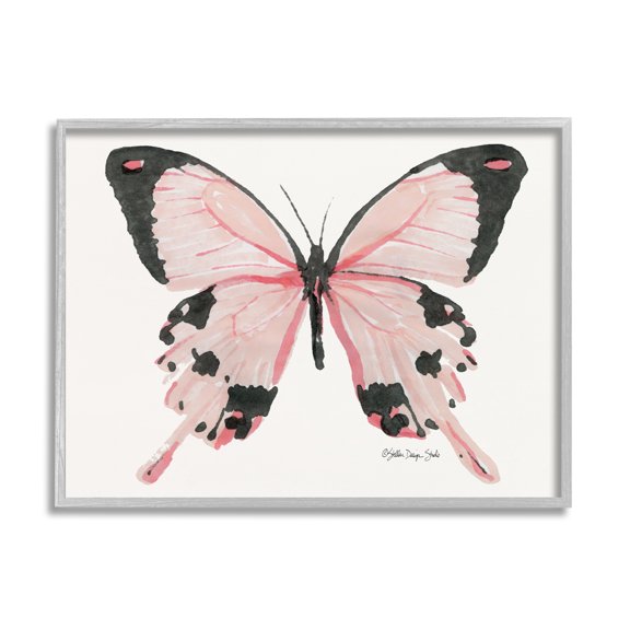 Stupell Industries Soft Pink Butterfly With Splatter Patterned Wings Animals & Insects Painting Gray Framed Art Print Wall Art, 24 x 30