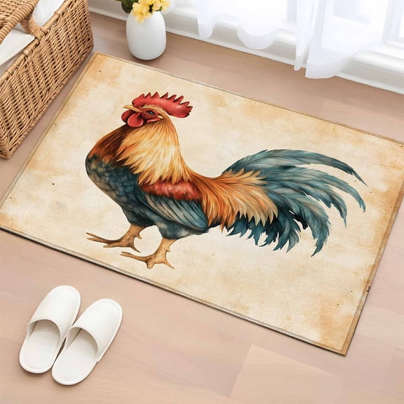 Farmhouse Rooster Bathroom Rug Washable 2x3 Entryway Rug Non Slip Vintage Country Animals Print Front Door Mat Low Pile Indoor Doormat Throw Floor Carpet for Kitchen Bedroom Entrance