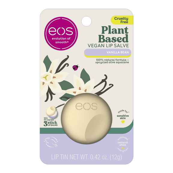 eos Plant-Based Vegan Lip Salve- Vanilla Bean, 100% Natural, 0.42 oz, Pack of 1
