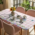 thumbnail image 3 of Spring Table Cloths for 3 Foot Rectangle Tables, Bicycles Leaves Butterfly Flowers Pink Buffalo Plaid Patio Waterproof Elastic Fitted Tablecloths, Washable Rectangular Table Cover for Camping, 3 of 8