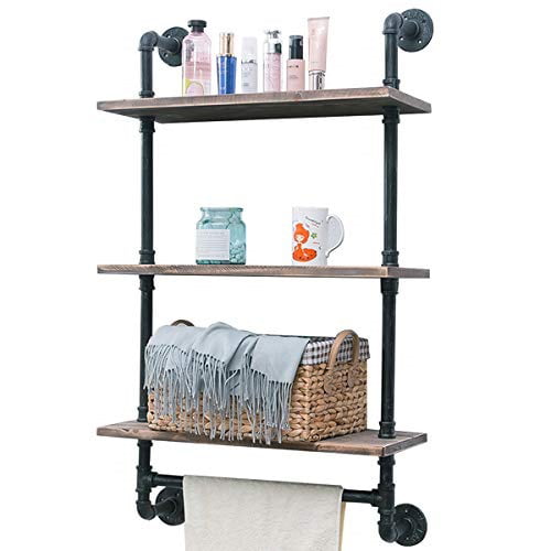 Industrial Shelf With Towel Bar, Industrial Style Bar Shelves Designs