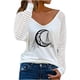 thumbnail image 1 of Camiseta de manga larga con cuello en V para mujer a la moda, blusa suelta con estampado de Navidad para otoño Pompotops  FGAJ14875, 1 of 4