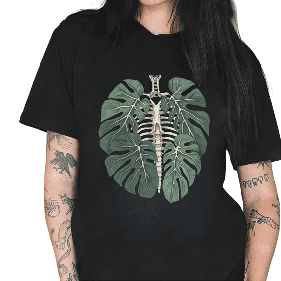 Cozymy Women's Monstera Leaves Skeleton Ribcage Graphic Short Sleeve T-Shirt Botanical Plant Lover Crewneck Cotton Tee