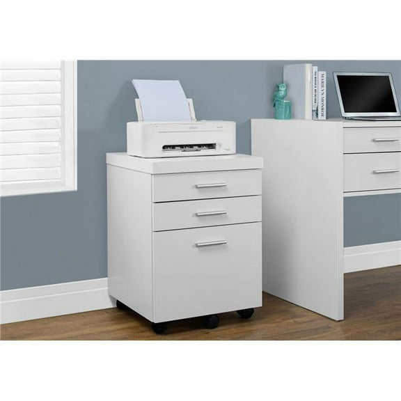 HomeRoots 333351 26.75 in. White Particle Board & Hollow Core Filing Cabinet with 3 Drawers