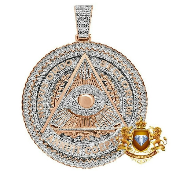 Real Genuine Diamond Masonic Annuit cœptis Eye of Providence Illuminati Pendent Charm 10K Rose Gold Finish