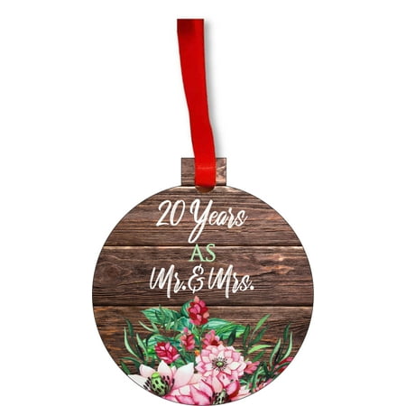 M&s Christmas Trees Ornament 20th Anniversary - 20 Years as Mr. and Mrs. Round Shaped Flat Hardboard Christmas Ornament Tree Decoration - Unique Modern Novelty Tree Décor Favors ()