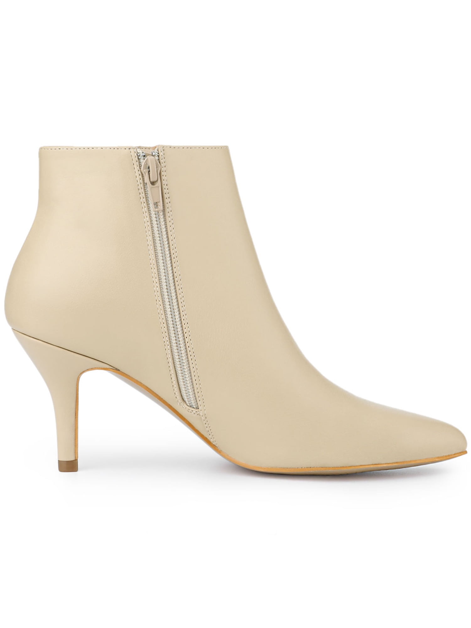 DARING DIVA Women's Pointed Toe Zipper Stiletto Heel Ankle Wrap Boots Beige 10