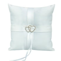 TINKSKY 10*10cm Sparkling Rhinestones Double Heart Bridal Wedding Ceremony Ring Bearer Pillow with Ribbons (White)