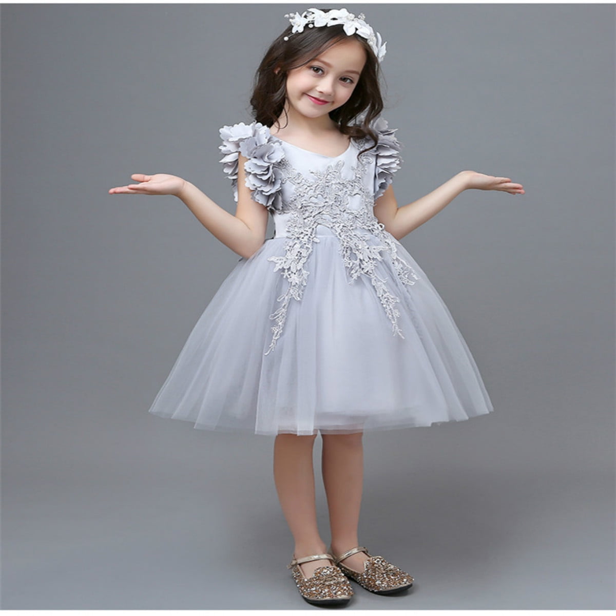 Kawell Flower Girls Dresses Pageant Party Birthday Formal Ball Gown Dress 2 19years Gray