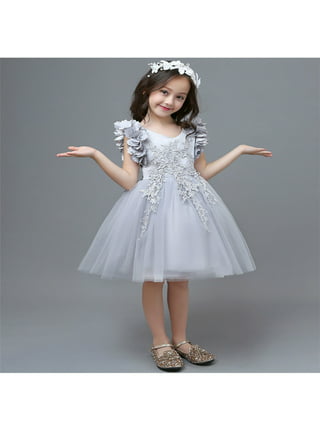 Grey Lace A-Line Flower Girl Dresses 3/4 Sleeves Long Toddler
