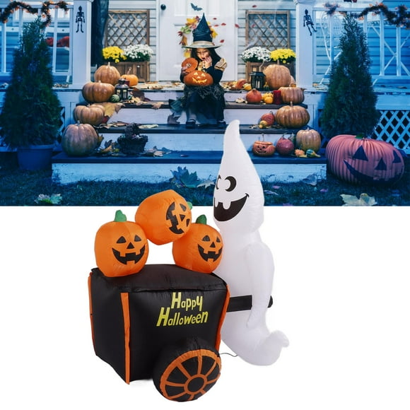 Decoración Inflable De Fantasma Empujando Un Carrito De Calabaza Para Exteriores Con Luces LED, Impermeable, Para Parques, Zoológicos Y