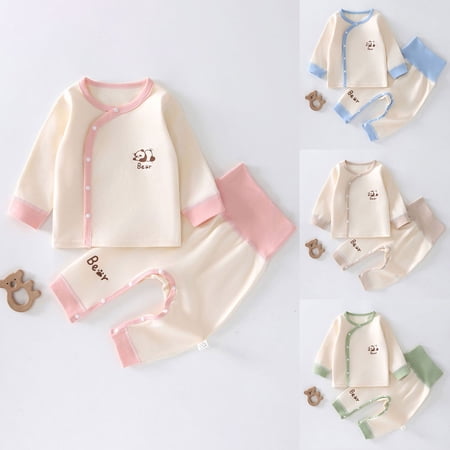 Pandaie Toddler Baby Boys Girls Pajamas Outfits Fit High Waist Pants Sets Infant Cotton Bear Print Sleepwear Clothes Blue 6-9 Months
