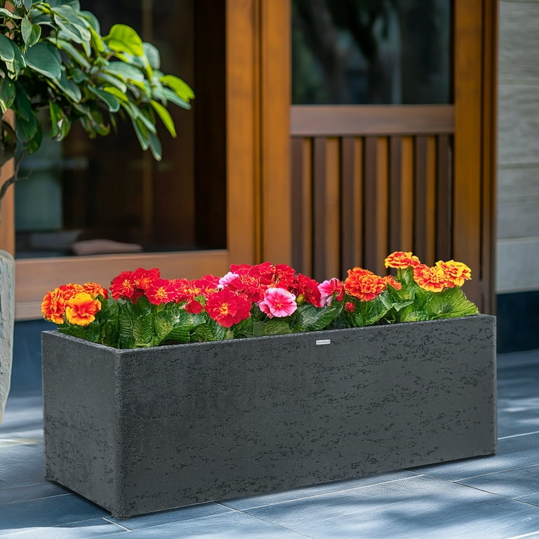 TerraDeco 42 Inch Rectangular Concrete Planter42Lx14Wx15H58  Pounds,Durable All-Weather Use with Drainage Holes,Large Rectangular  Planter for ...