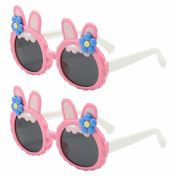 GJX 2Pcs Baby Sunglasses,Designed Specifically for Girls Toddler Sunglasses Age 2-4,Bunny Ears Flower Bowknot Design Infant Sunglasses,Pink