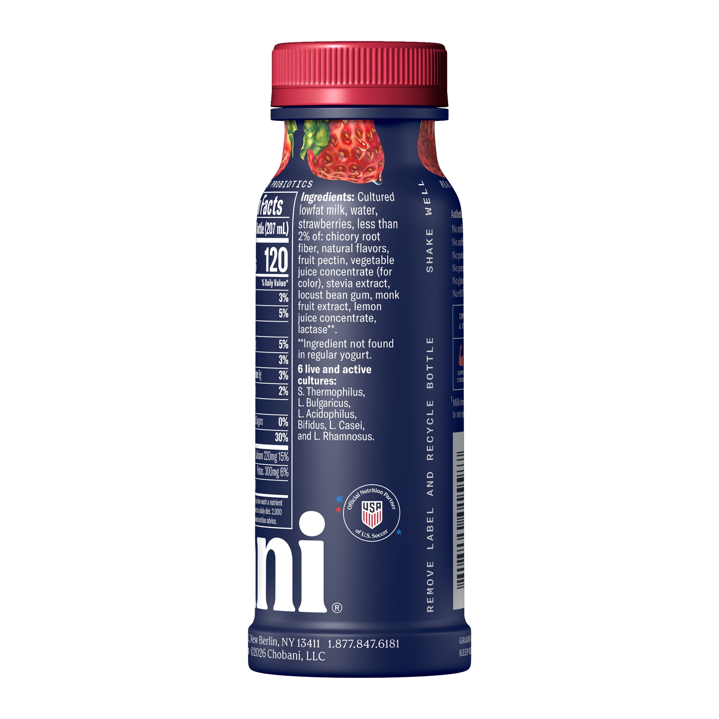 Chobani 15G Protein Low-fat Greek Yogurt Drink Strawberries & Cream 7 fl oz Bottle