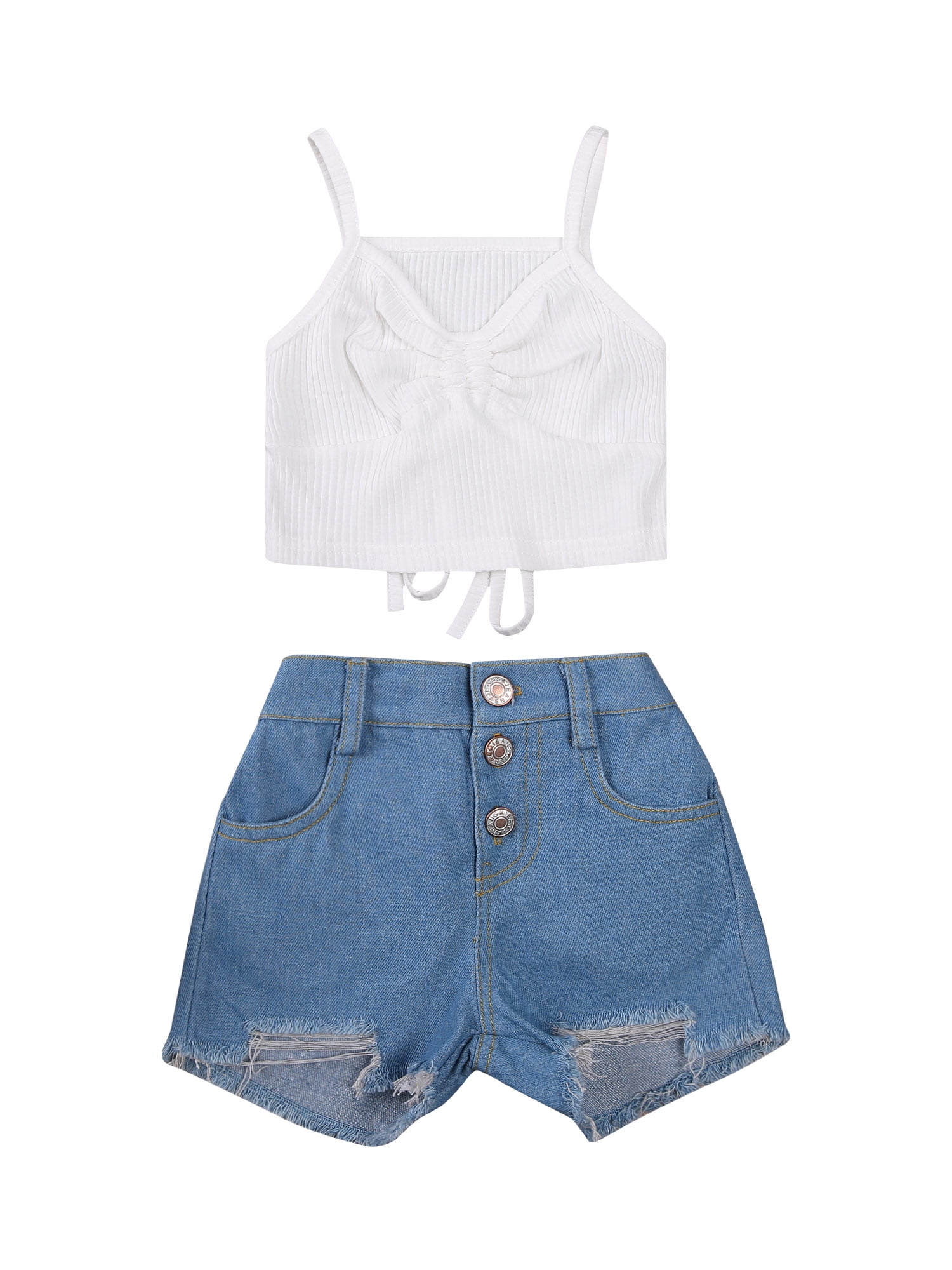 Denim Ripped Shorts Outfits Set 