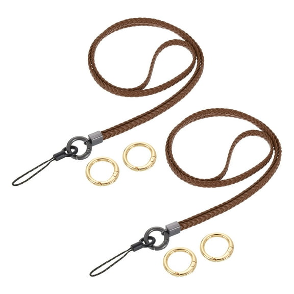 2Pcs Woven Neck Lanyards, 15.4" Leather Handmade Keychain Lanyards, Brown
