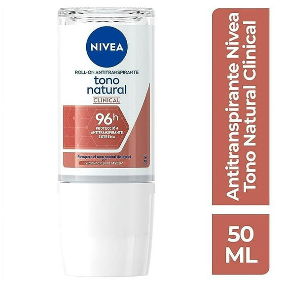 NIVEA Clinical Whitening Deodorant Natural Tone 96 hour protection antiperspirant for women in roll on 50ml
