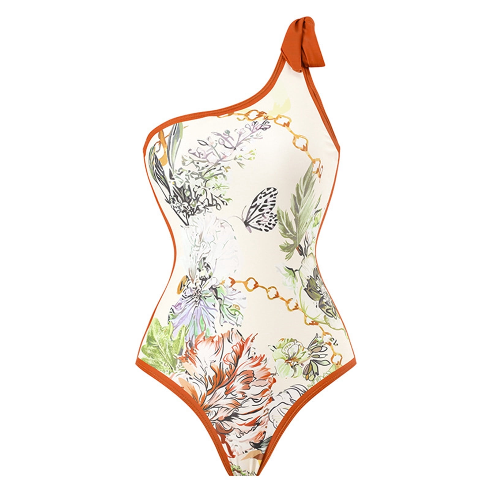 ZQGJB Sexy One Piece Tankini Swimsuit with Chiffon Wrap Around Long Skirt for Women Vintage Summer Floral Printed Tummy Control Bathing Suit 2 Piece Set #16-Orange L