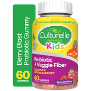 Culturelle Probiotics Kids Veggie Fiber + Probiotic Daily Gummies Supplement, Immunity & Digestion Support for Children, Berry Blast Flavor, 60 Count