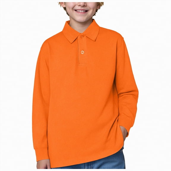 HCNTES Long Sleeve Polo Shirts For Boys Boys Shirt Little Big Boys' Long Sleeve Button Down Casual Dress Shirt(Orange,18-24 Months)