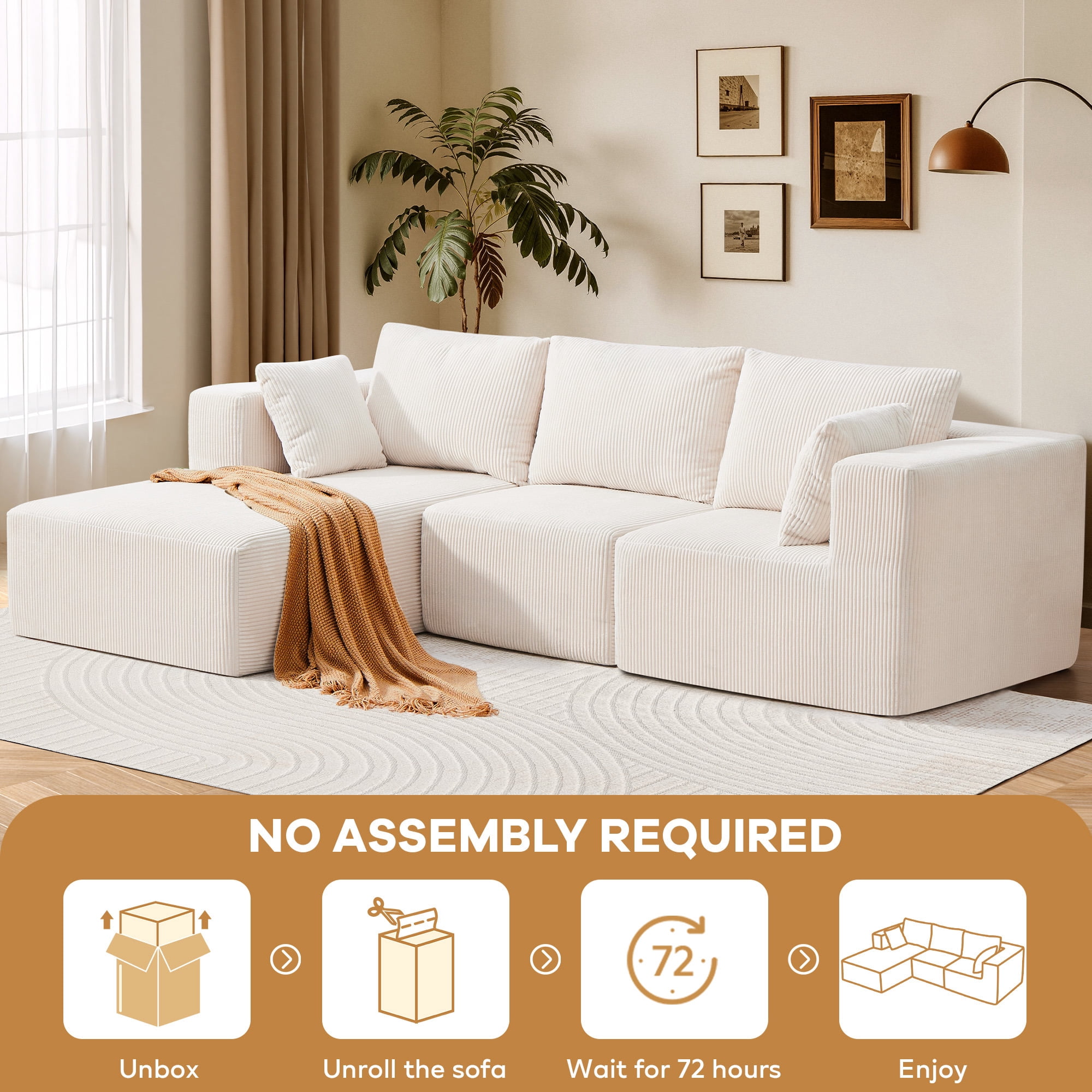 SERWALL 107" Modular Sectional Sofa, L Shaped Cloud Sectional Couch, Boneless Convertible Sofa for Living Room, Beige