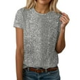 thumbnail image 2 of Women's Fashion Sequined Round Neck T-Shirt Elegant Casual Short Sleeve Top Comfortable Shiny Blouse for Daily Wear, 2 of 4