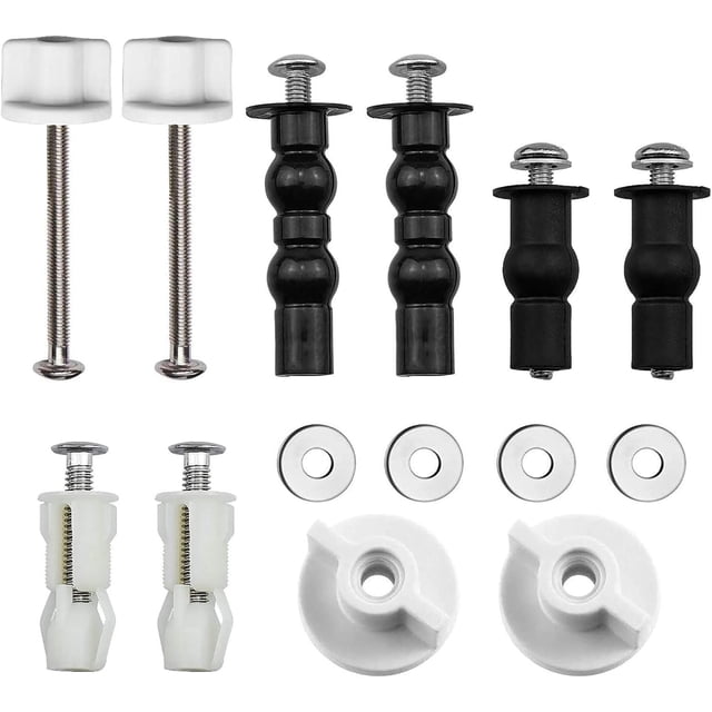 Pernos para asiento de inodoro, tornillos de fijación con tuercas superiores de goma expandibles, kit de fácil instalación para asientos de inodoro universales, tornillos de acero inoxidable (5 pares)