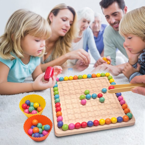 Board Bead Game Toy Kids Wooden Rainbow Beads Stacking Board Game