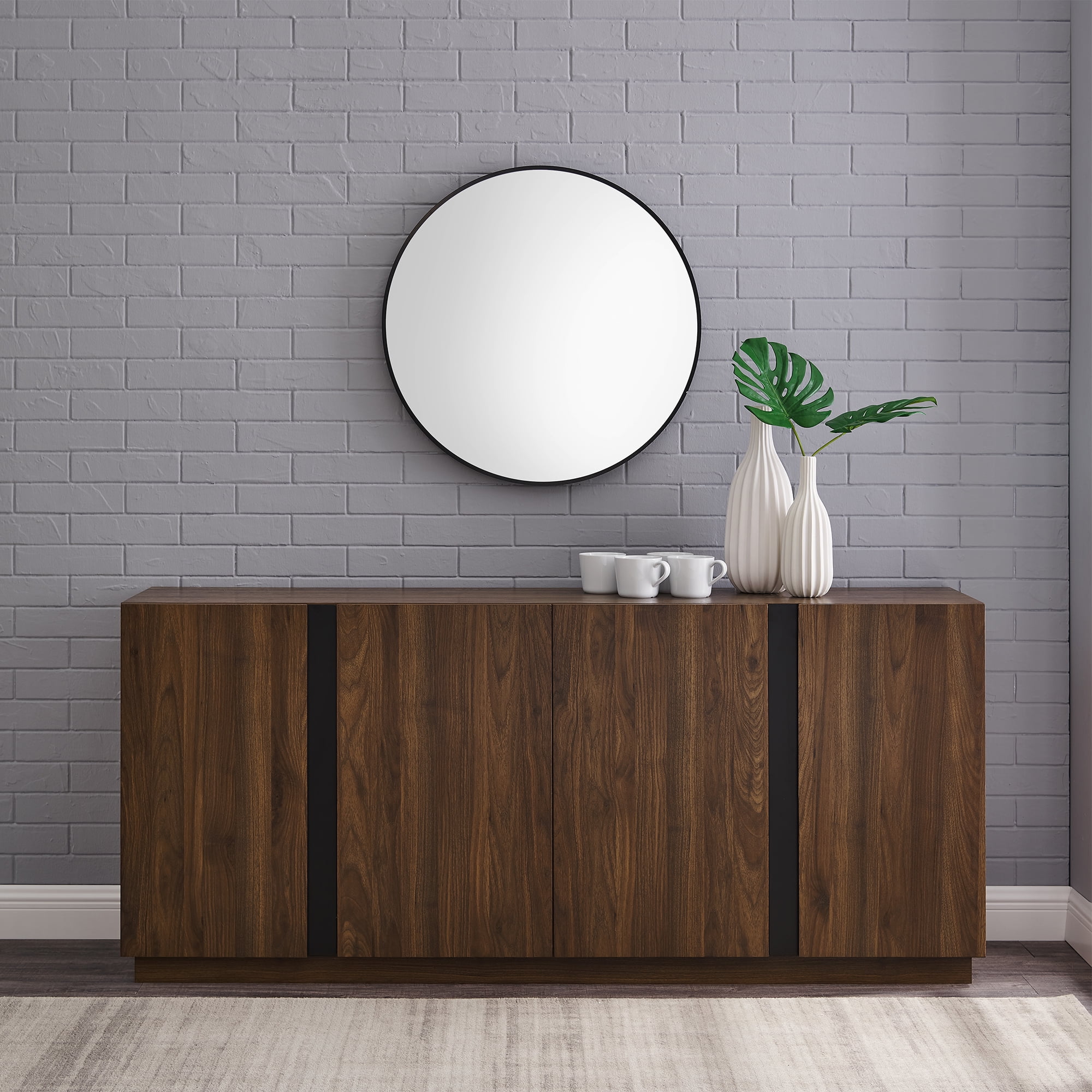 Walker Edison Modern 4-Door TV Stand for TVs up to 80”, Dark Walnut
