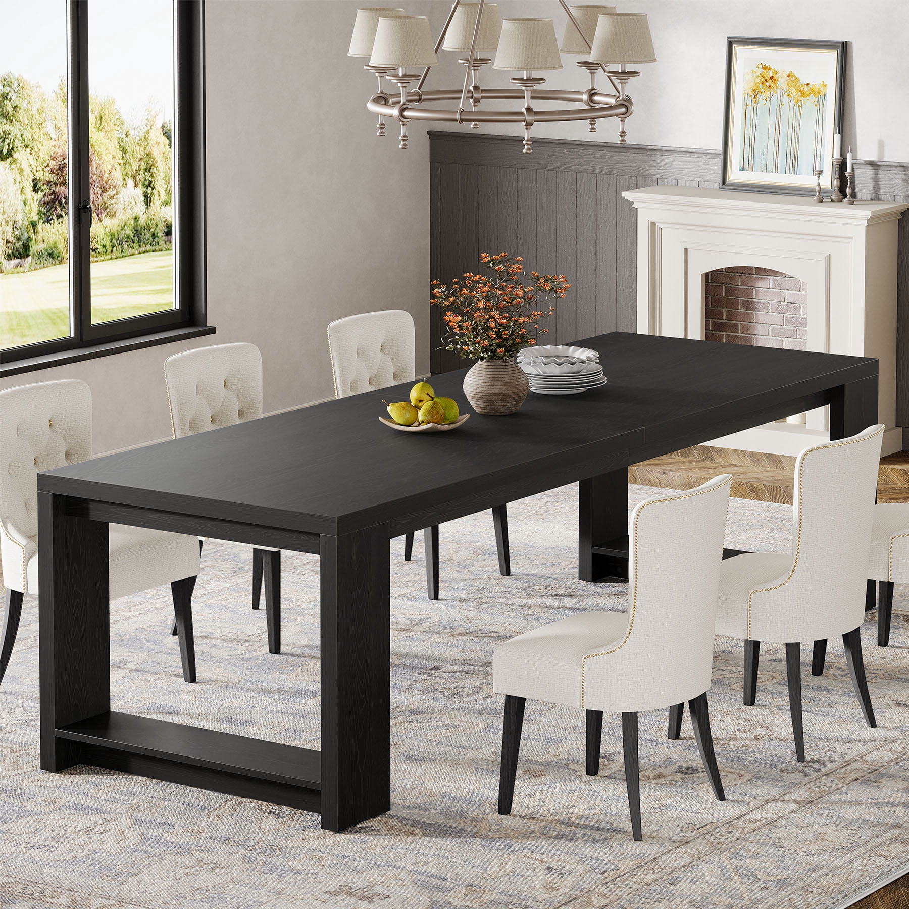 Tribesigns 86.61-inch Dining Table for 6-8, Farmhouse Kitchen Table, Extra Long Rectangular Dinner Table, Black