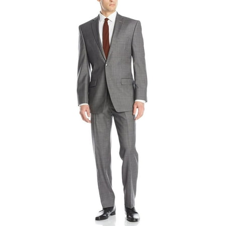 LN LUCIANO NATAZZI Men's Two Button Malik Stripe Suit Modern Fit 2 Piece Set Gray