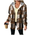 thumbnail image 2 of Guieoi Plus Size Jackets for Women Women's Casual Fashion Plaid Flannel Hooded Long Sleeve Buttoned Hooded Thick Sweatshirt Coat Fleece Top Brown, 2 of 7