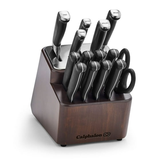 Calphalon Premier Couteau SharpIN Serti d'Un Bloc de Couteau à Aiguiser, Couteau de Cuisine en Acier au Carbone de 15 Pièces
