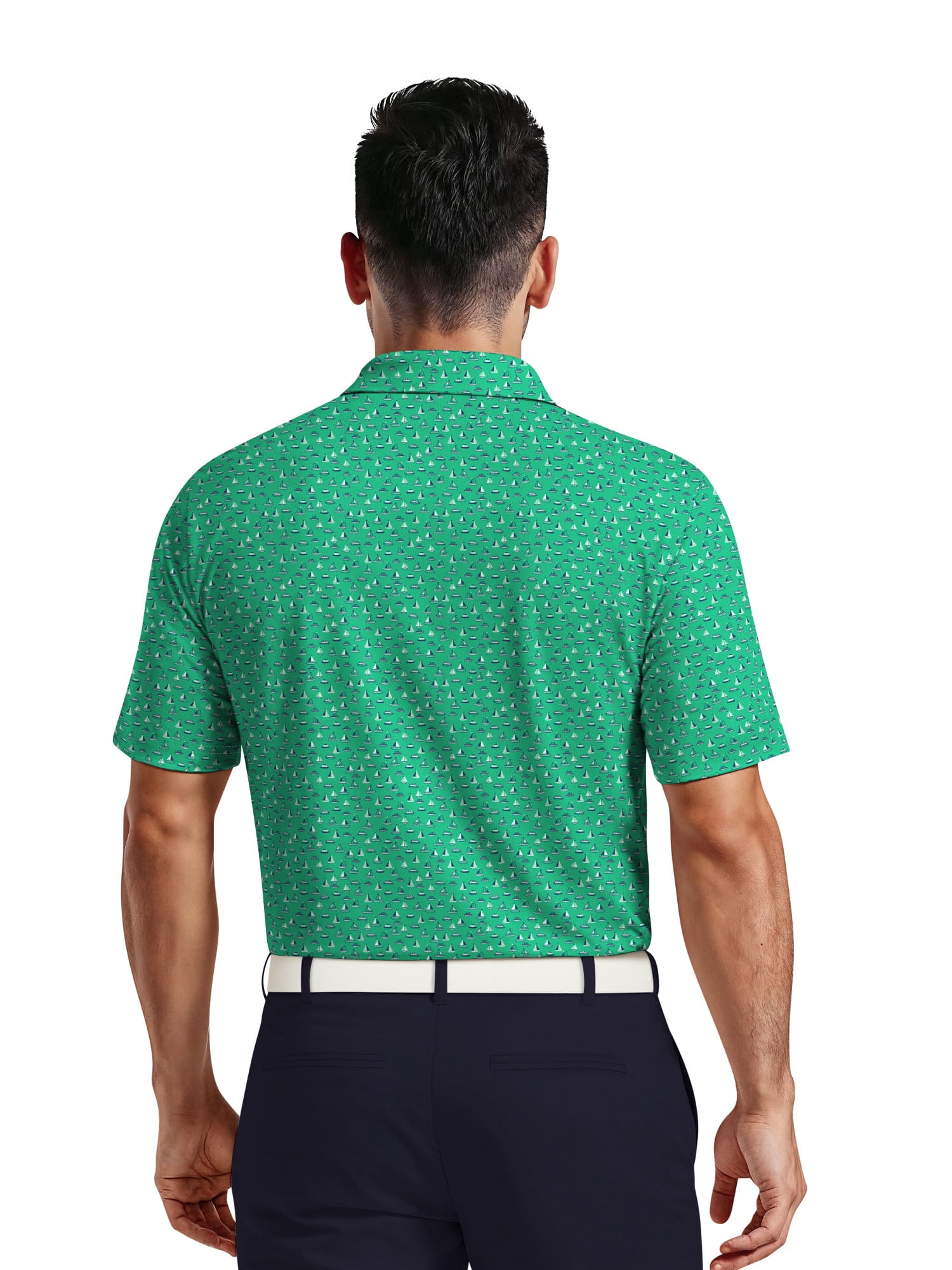 Ben Hogan Men's & Big Men's Performance Boat Print Short Sleeve Polo Shirt, up to 5XL